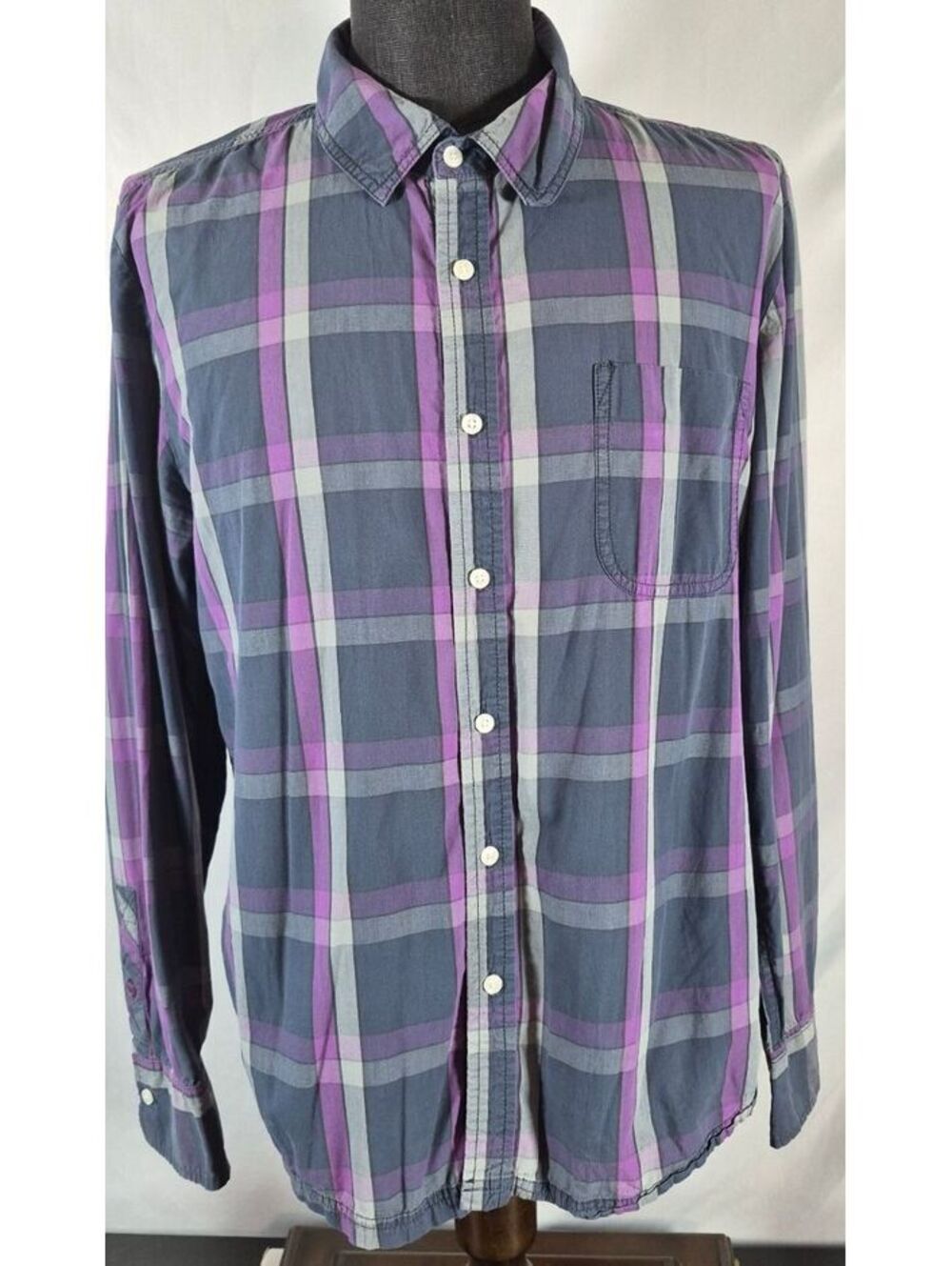 Brooklyn Industries XL Purple Gray Plaid Button Up Y2K Shirt